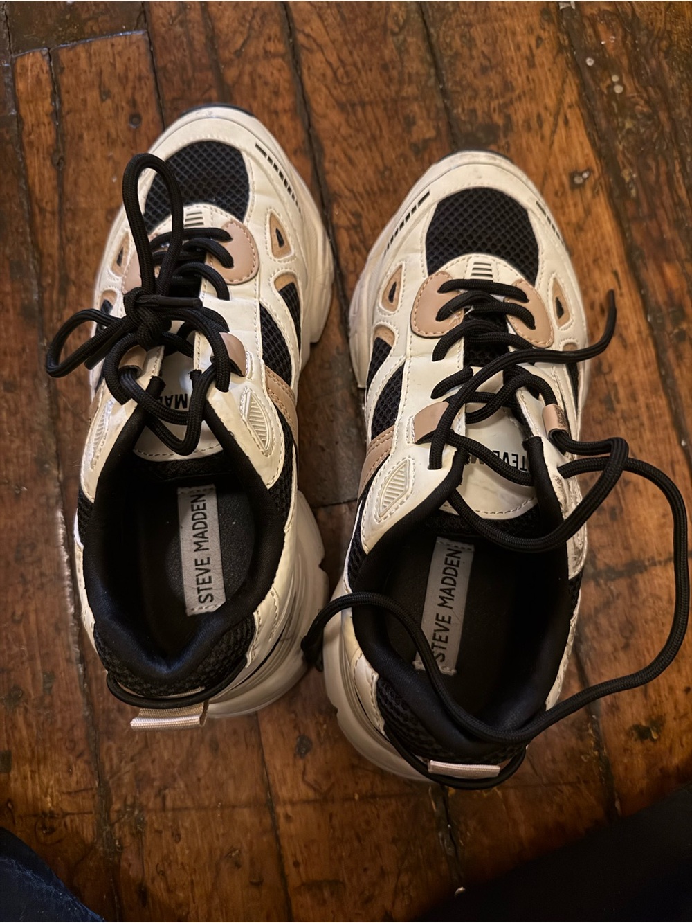 Steve Madden Two-Tone Chunky Lace-Up Sneakers in Black and Cream